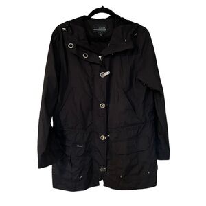 RALPH LAUREN Black Windbreaker Jacket Medium Lined Hooded Pockets Zip Hooks‎